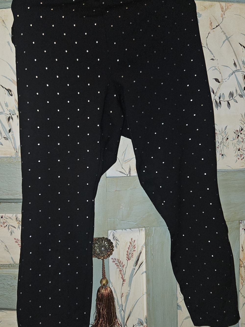 Philosophy Black Leggings with Silver Polka Dots